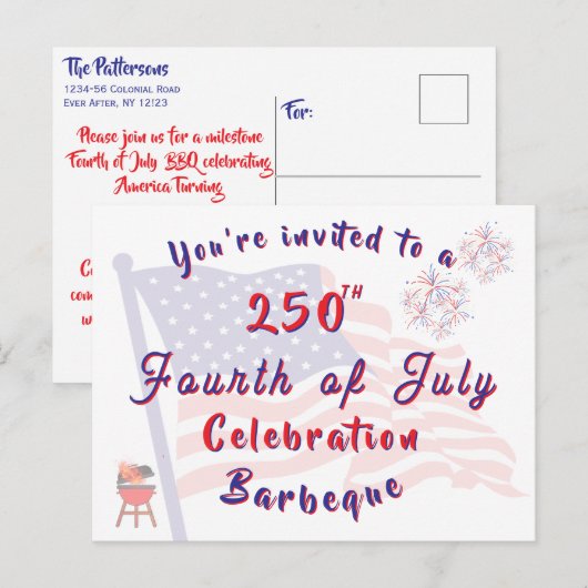 Invitation de BBQ du 4 juillet, écriture patriotiq (Devant / Derrière)
