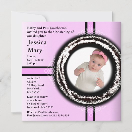 Invitation de bébé Christening Pink Circle (Devant)