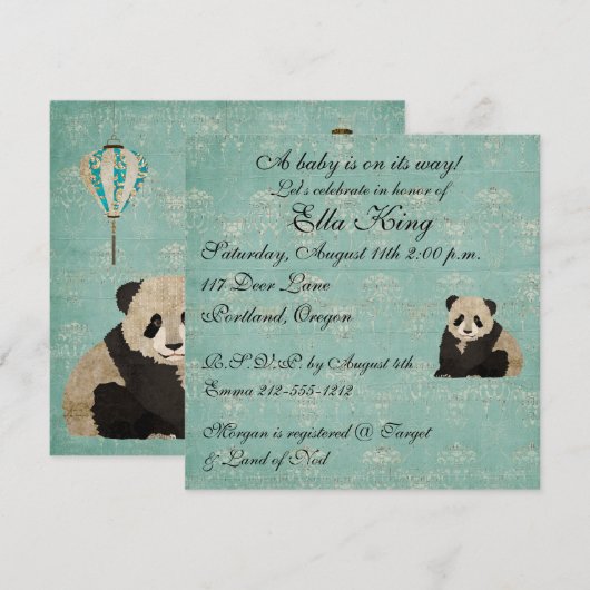 Invitation de bébé d'ours panda (Devant / Derrière)