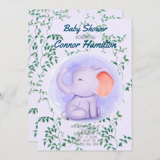 INVITATION DE BÉBÉ ÉLÉPHANT (Devant / Derrière)