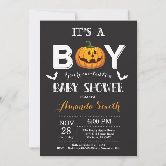 Invitation de bébé garçon douche Halloween (Devant)