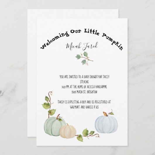 Invitation de bébé petit Citrouille (Devant / Derrière)