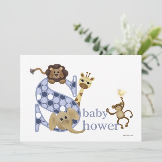 Invitation de bébé Safari en bleu (Debout devant)