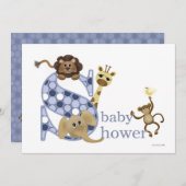 Invitation de bébé Safari en bleu (Devant / Derrière)