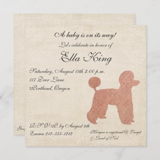 Invitation de bébé Silhouette pour caniche rose Vi (Devant / Derrière)