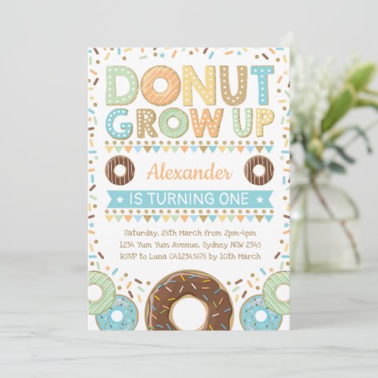 Invitation de beignet à dos de beignets d'annivers (Debout devant)