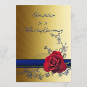 Invitation de bénédiction avec un rose rouge de
