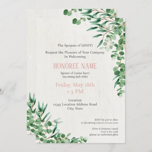 Invitation de bienvenue du conjoint militaire vert (Devant / Derrière)