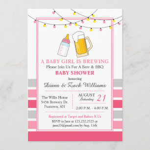 Invitation de bière et Baby shower rose