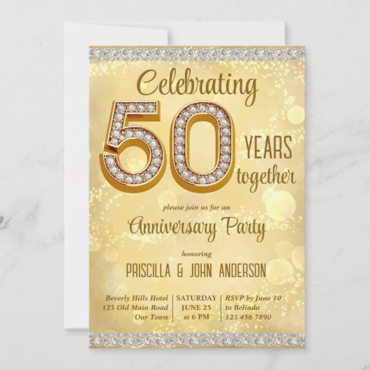 Invitation de bijou en or pour les 50 ans de maria (Devant)