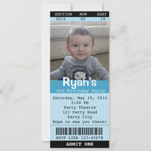 Invitation de billet (bleu) avec photo - Théâtre/C (Devant)