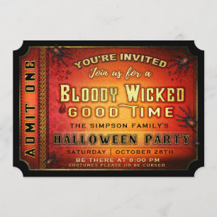 Invitation de Billet Bloody Wicked pour la fête d'