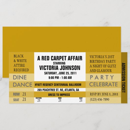 Invitation de billet d'admission [or] (Devant / Derrière)