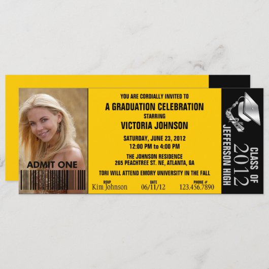 Invitation de billet d'admission pour diplôme pers (Devant / Derrière)