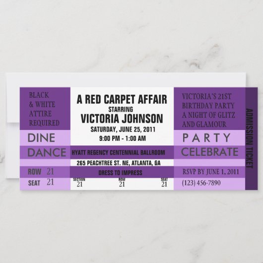Invitation de billet d'admission [pourpre] (Devant)