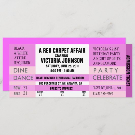 Invitation de billet d'admission [rose] (Devant / Derrière)