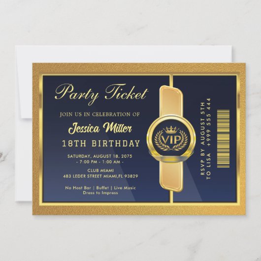 Invitation de billet d'anniversaire 18 ans élégant (Devant)