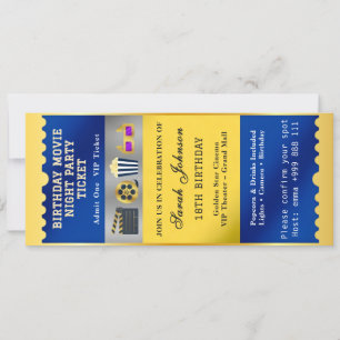Invitation de billet d'anniversaire de soirée ciné