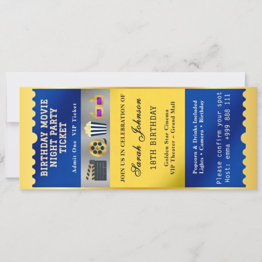 Invitation de billet d'anniversaire de soirée ciné (Devant)