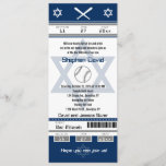 Invitation de billet de base-ball de Mitzvah de<br><div class="desc">Billet de bleu marine, blanc et gris de base-ball avec l'étoile de David pour votre invitation de Mitzvah de barre. Deux casques de football pour vos initiales et étoile de David centrale dans une couleur bleue fanée. Si vous avez besoin d'une combinaison de couleurs différente ou tout d'autres changements de...</div>