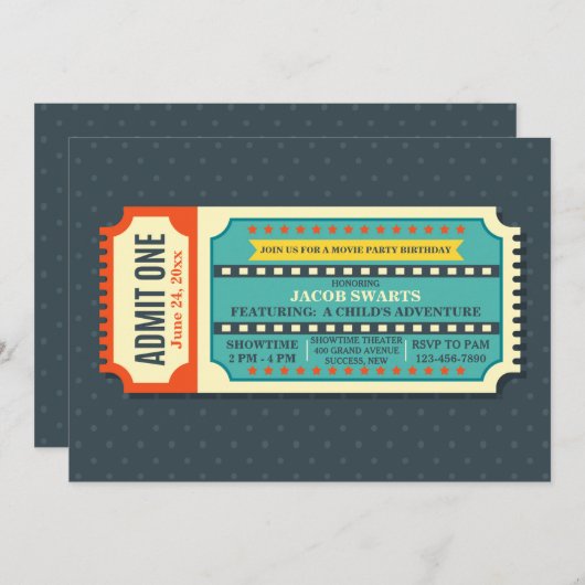 Invitation de billet de cinéma (Devant / Derrière)