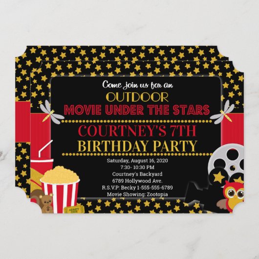 Invitation de billet de cinéma extérieur (Devant / Derrière)