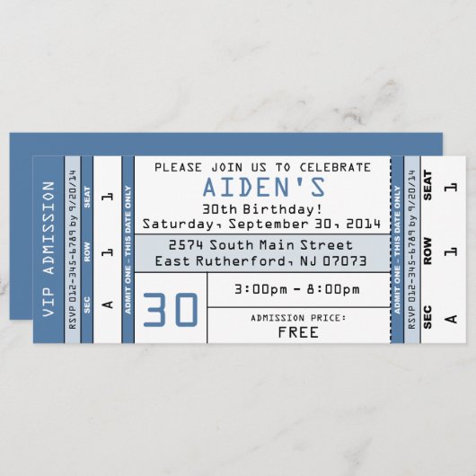 Invitation de billet de concert bleu (Devant / Derrière)