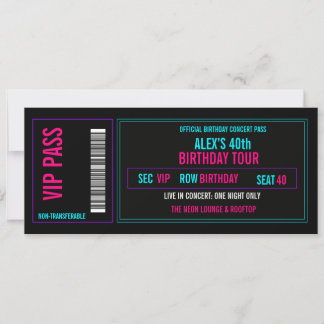 Invitation de billet de concert d'anniversaire VIP