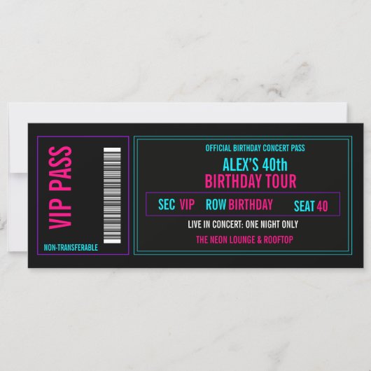 Invitation de billet de concert d'anniversaire VIP (Devant)