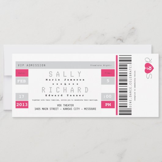 Invitation de billet de concert dans les roses (Devant)