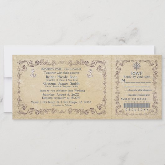 Invitation de billet de croisière Vintage Mariage (Devant)