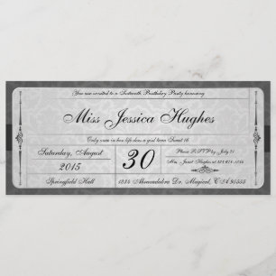 Invitation de billet de damassé de sweet sixteen