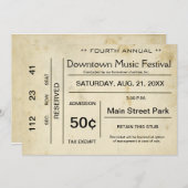 Invitation de billet de divertissement Vintage en  (Devant / Derrière)