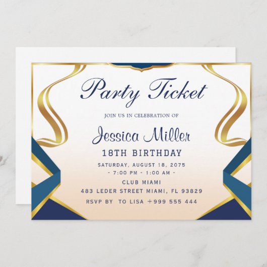 Invitation de billet de fête (Devant / Derrière)