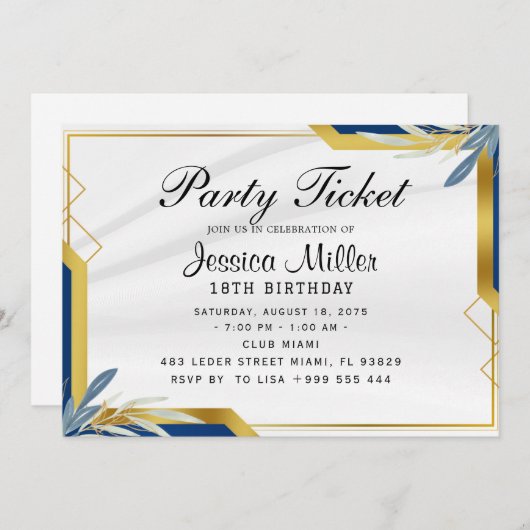 Invitation de billet de fête (Devant / Derrière)