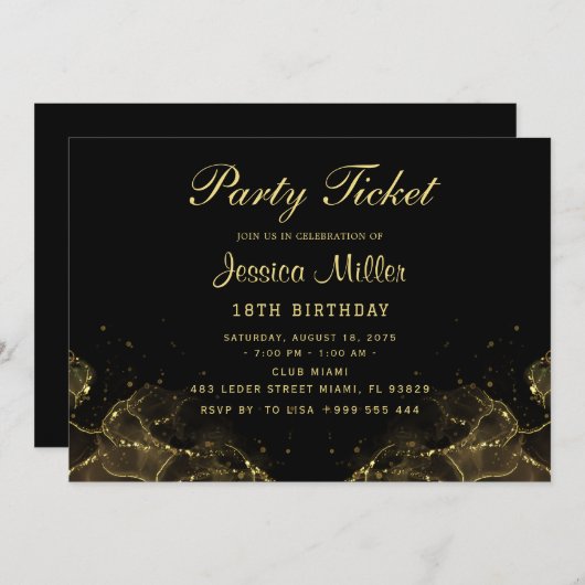 Invitation de billet de fête (Devant / Derrière)