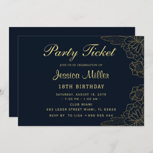 Invitation de billet de fête (Devant / Derrière)