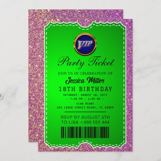 Invitation de billet de fête (Devant / Derrière)