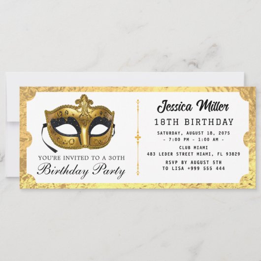 Invitation de billet de fête d'anniversaire doré (Devant)