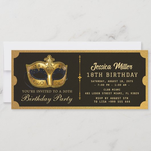 Invitation de billet de fête d'anniversaire doré (Devant)