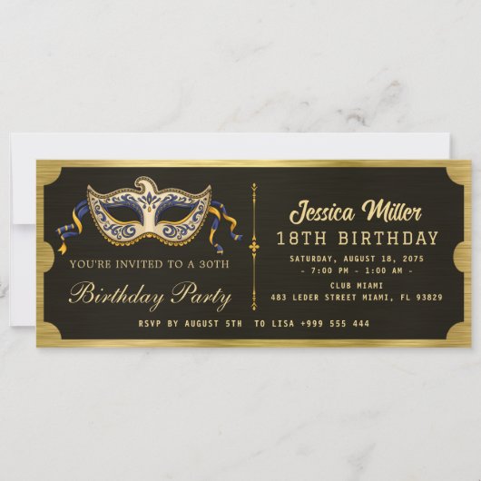 Invitation de billet de fête d'anniversaire doré (Devant)