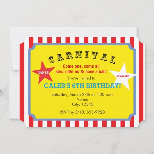 Invitation de billet de fête d'anniversaire rayée  (Devant)
