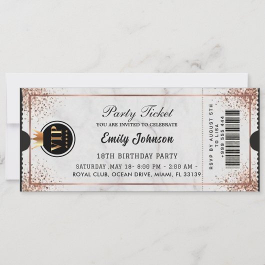 Invitation de billet de fête d'anniversaire VIP Or (Devant)