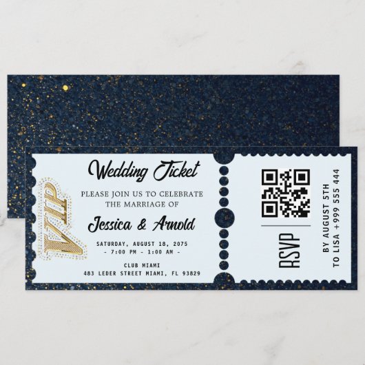 Invitation de billet de fête de mariage doré (Devant / Derrière)