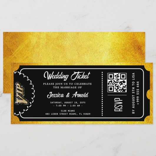 Invitation de billet de fête de mariage doré (Devant / Derrière)