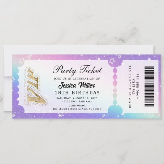 Invitation de billet de fête doré (Devant)