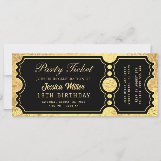 Invitation de billet de fête doré (Devant)