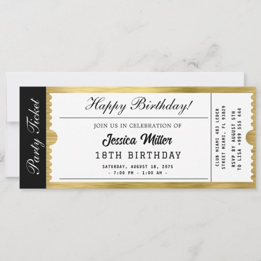 Invitation de billet de fête doré (Devant)