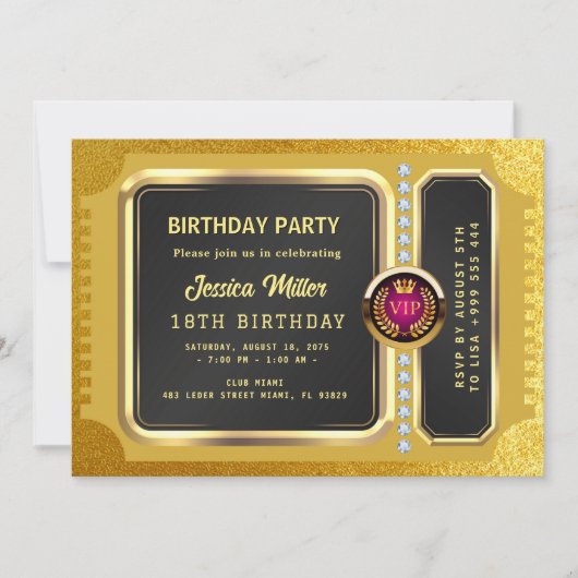 Invitation de billet de fête doré (Devant)
