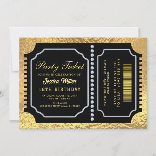 Invitation de billet de fête doré (Devant)
